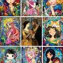 GemZono 9 Pack Full Drill Diamond Painting Kits for Adults & Beginners, Princess DIY 9PCS 5D Diamond Art Kits for Adults Paint with Round Diamonds and Gems for Home Wall Decor Gifts(11.8''x15.7'')