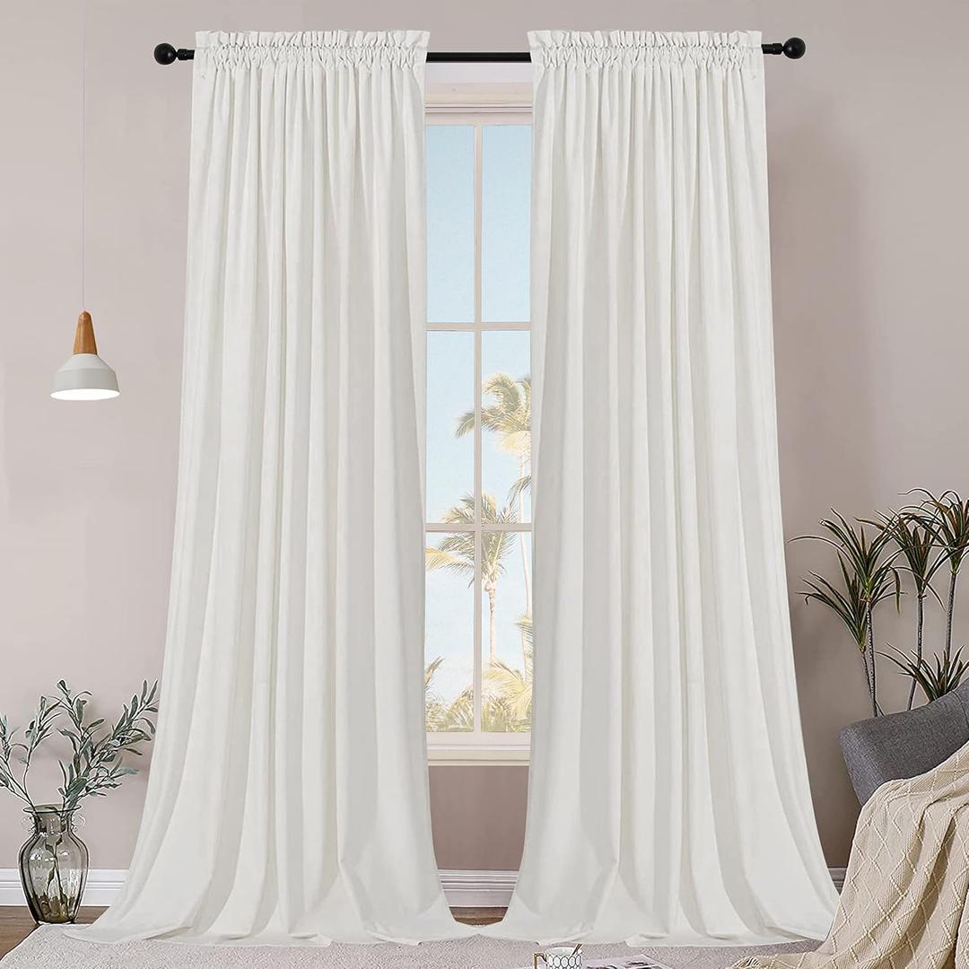 SMILETIME White 84in Long Velvet Curtains with Rod Pocket Thermal Insulated Soft Privacy Light Filtering Velvet Drapes for Bedroom and Living Room, Set of 2 Panels, 52 x 84 Inches Long