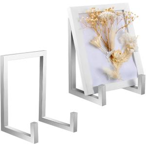 Sweetude 2 Pcs Large Plate Stands for Display Metal Frame Plate Holder Display Stand Decorative Table Top Easels for Picture, Book, Platter, Photo Easel(Silver,8 Inch)