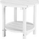 LZRS Round Adirondack Side Table Double End Table, Outdoor Side Tables for Patio, Backyard,Pool, Indoor Companion, Easy Maintenance & Weather Resistant(White)