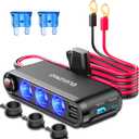 12V Cigarette Lighter Socket Splitter, 200W 3 Socket Multi Port Car Cigarette Lighter Adapter Plug Splitter USB Charger Auxiliary 12 Volt Power Outlet with Eyelet Terminal