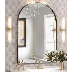 Brightify Arched Mirror, Arched Wall Mirror, 24 x 36 Inch Black Arch Mirror, Metal Frame Black Bathroom Mirror, Arched Top Bathroom Vanity Mirror for Living Room Bedroom Mantel Entryway Hallways