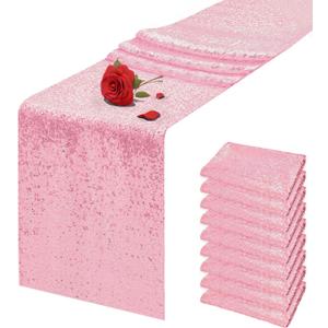 10 Packs 12 x 72 inches Pink Sequin Table Runner, Glitter Runner for Birthday Party Supplies Wedding Holiday Celebration Baby Shower Engagement Anniversary Decor, 12"x72" 10PCS