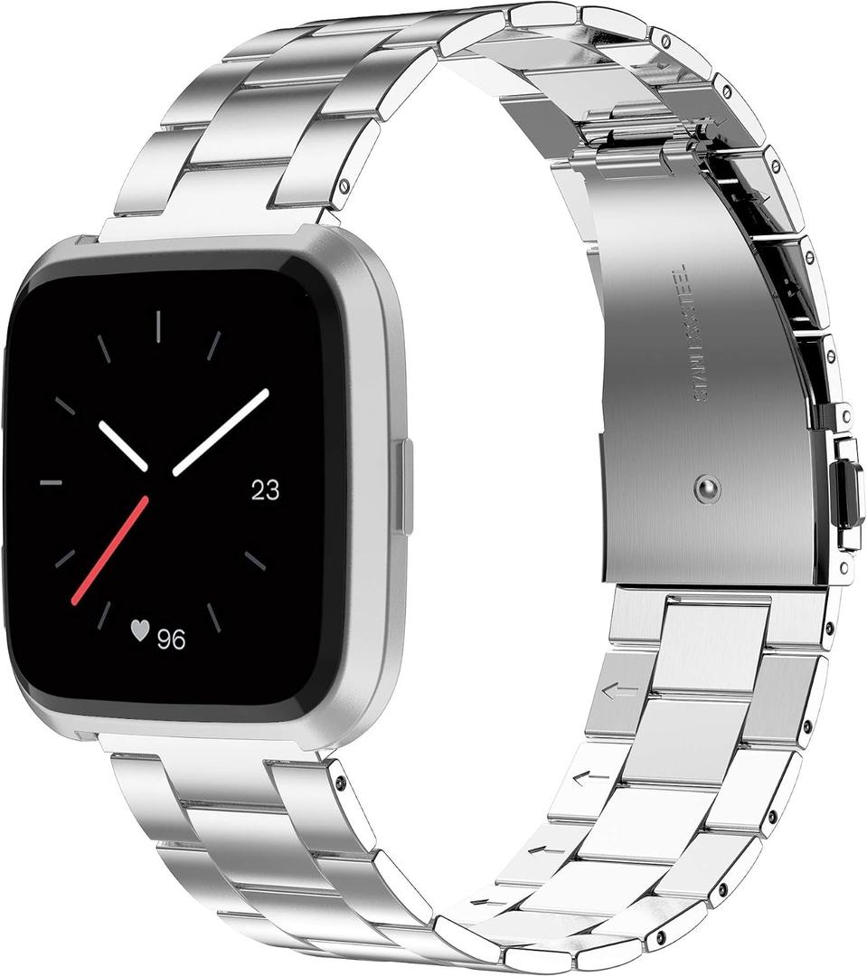 Wearlizer Stainless Steel Compatible for Fitbit Versa/Versa 2, Ultra-Thin Lightweight Replacement Bands for Women & Men