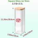 VIEWELLD 2.2 Qt Square Glass Storage Containers with Lids, Clear Food Storage Container Jar with Sealing Bamboo Lid Storage Containers for Pasta, Oats, Coffee, Flour, Sugar, Square Set-3Pack