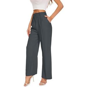 FUNYYZO Wide Leg Pants Women's High Elastic Waisted in The Back Business Work Trousers Long Straight Suit Pants, M