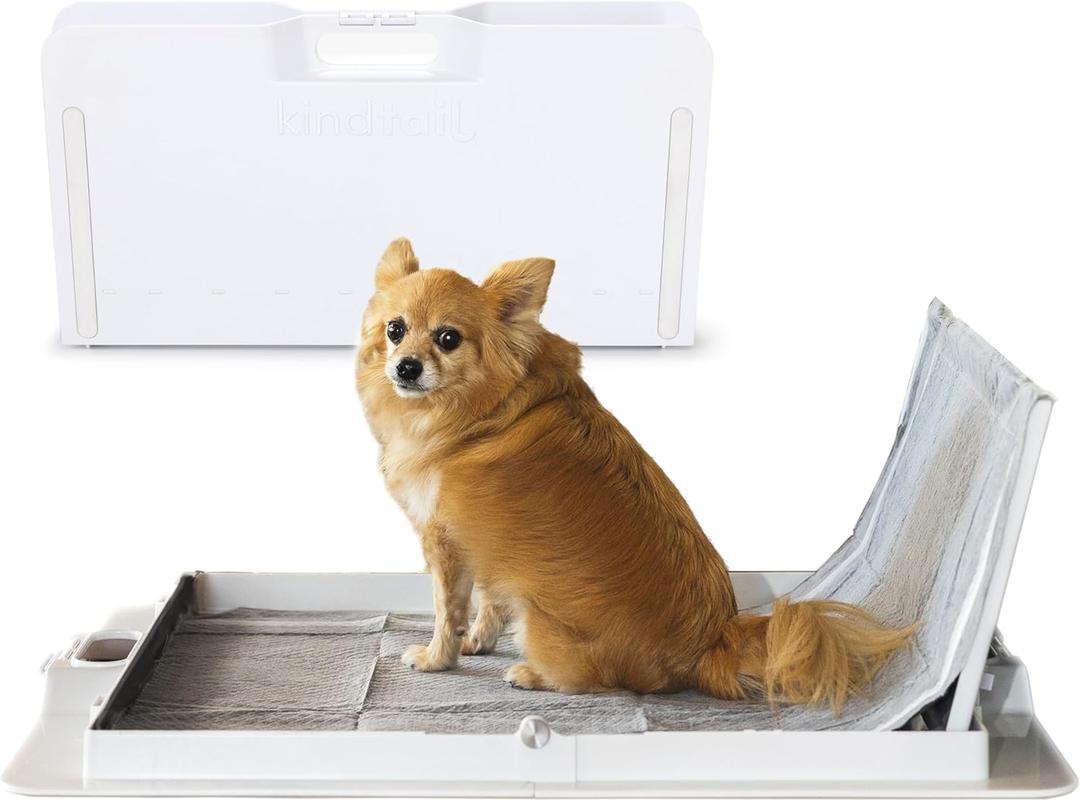 KindTail Pee PAWD - Holds Standard 24" x 24" Potty Pads - Leakproof Tray with Non-Slip Bottom, 1.5" Raised Edge & Modular Side Panel - Easy-to-Clean Plastic - Foldable Design - Handle for Travel (White)