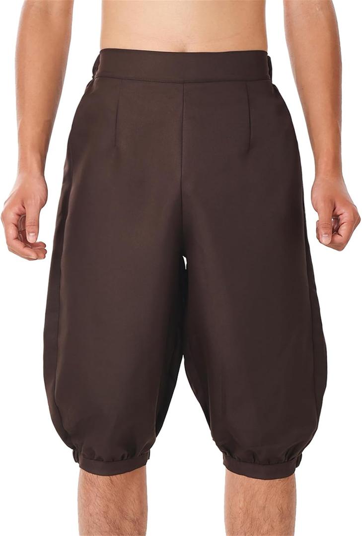BLESSUME Retro Colonial Pants Renaissance Mens Knicker Pants Breeches (Brown, M)