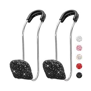 SAVORI Car Headrest Hooks Bling Car Accessories Rhinestones Universal Auto Back Seat Headrest Metal Hanger Organizer Vehicle Holder for Bag Purse Clothes Grocery 2PCS (Black)