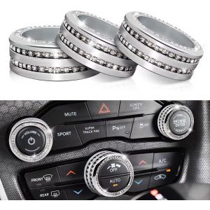 Auprite Climate Control Knob Covers for Challenger Accessories 2015-2023 2024, for Dodge Charger 2015-2023 2024, for Dodge Chrysler 300/300s 2015-2024,3Pcs Kit (Bling Silver)