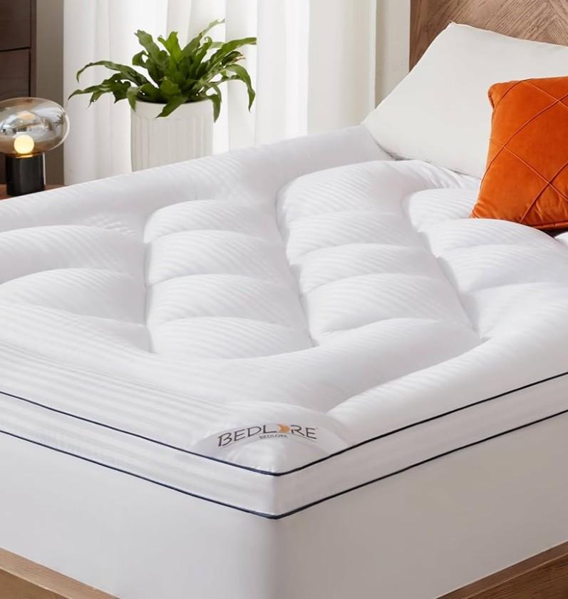 BEDLORE Queen Mattress Topper, Thick Pillow Top Bed Cover for Back Pain Relief, Soft Mattress Pad with Deep Pockets 6-18 inch