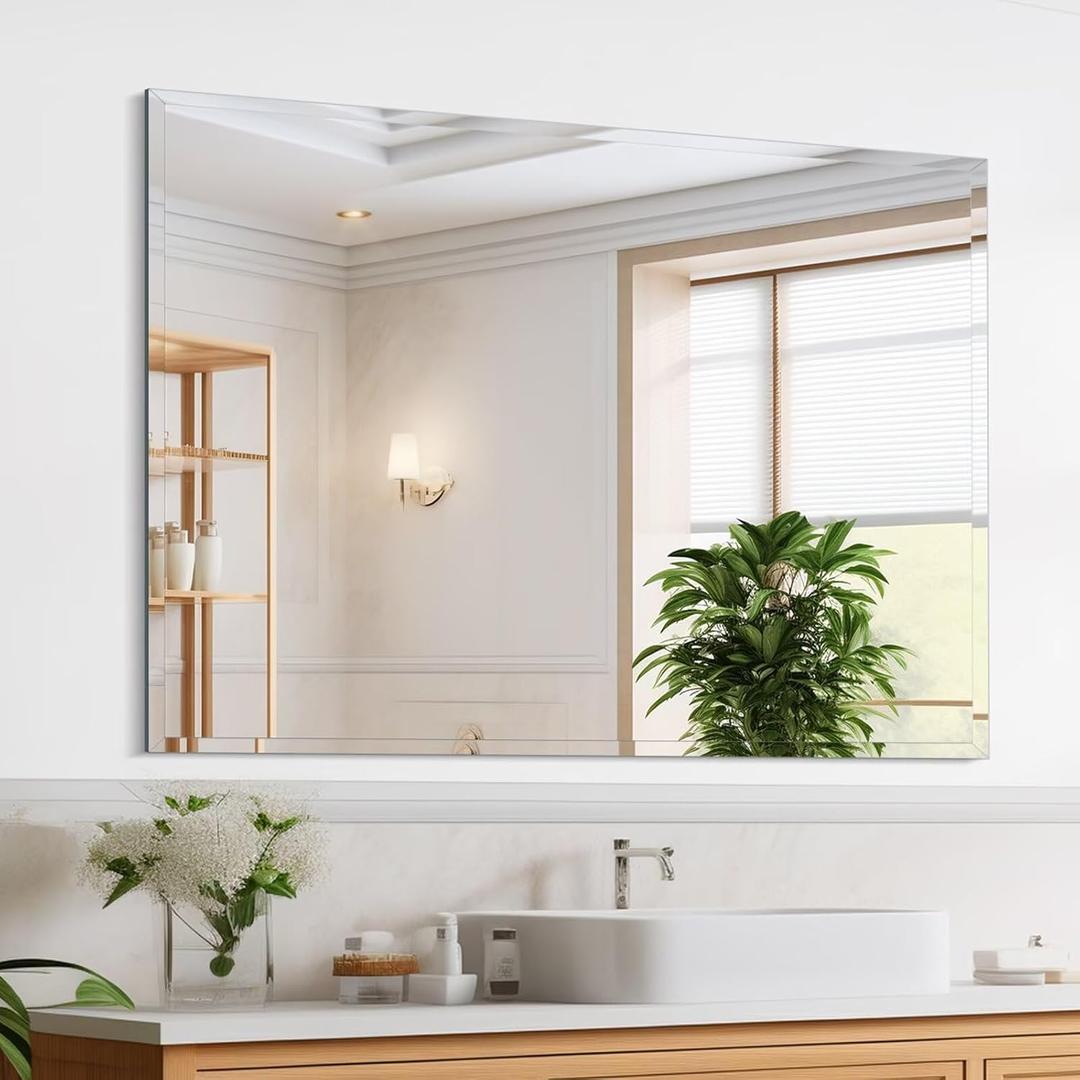 Frameless Mirror for Bathroom Vanity,12x16in Wall Mounted Mirrors for Over Sink Decorative Rectangular Frameless Mirror,With Polished Edge,Hangs Horizontally Or Vertically,Entryways,Room,Shatterproof
