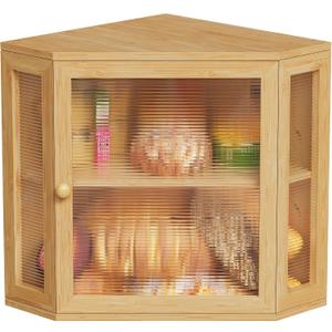 BEWISHOME Corner Bread Box,Bread Box for Kitchen Countertop,Double Layer Bamboo Wood Large Capacity Bread Storage Bin with Acrylic Wavy Door Panel(Meduim) 99ZMX01Y