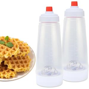 2 Pack Batter Mixer and Dispenser with Whisk Ball, 1000ml Silicone Squeeze Pancake Batter Dispenser and Mixer, Stand Base and Leak-proof Sealing Ring for Pancakes Crepes Waffle Muffins Cupcakes