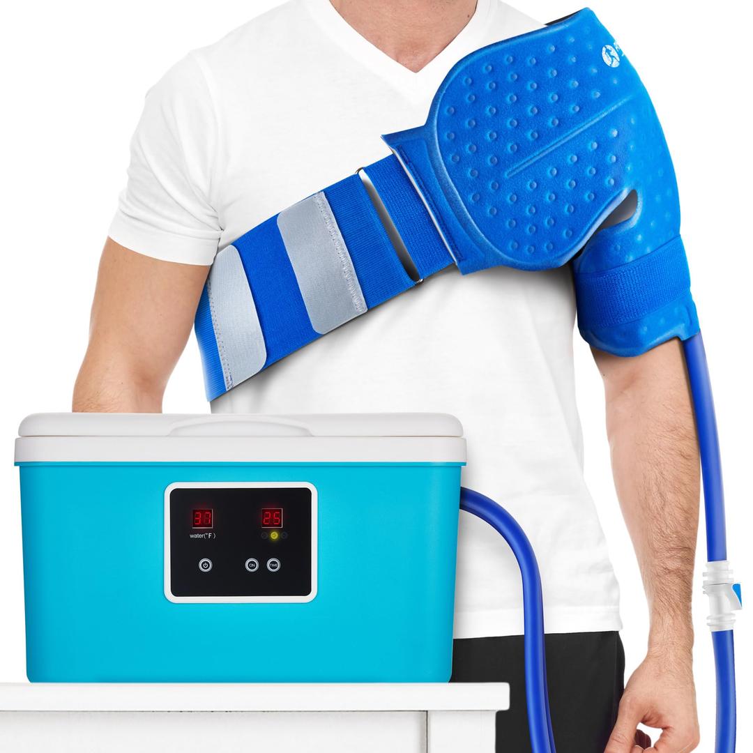 PhysioNatural Cold Therapy System with Large Shoulder Pad — for Post-Surgery Care, Rotator Cuff Tears, Swelling, Sprains, Inflammation, and Other Injuries — Wearable, Adjustable, Ergonomic — Cryotherapy Freeze Kit