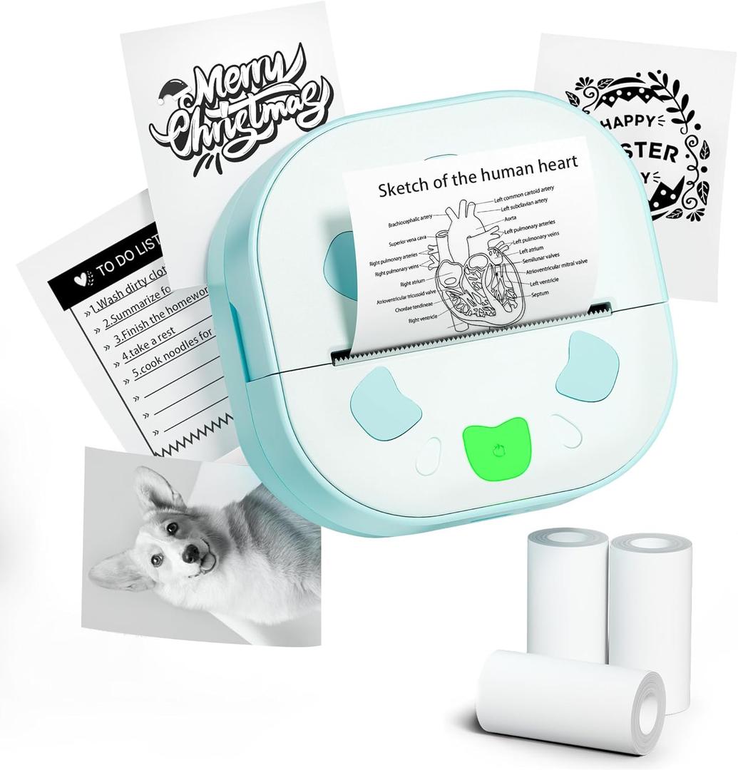 Sticker Printer, PrintPods Mini Printer, Bluetooth Portable Sticker Maker with 3 Rolls Paper, Print Pod Inkless Thermal Printer for iPhone, Impresora Porttil for Notes, Journal, DIY, Kids Gift
