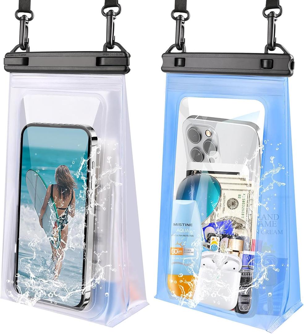 2 Pack Large Waterproof Phone Pouch, IPX8 Double Sealing Floating Waterproof Bag for iPhone 17 16 15 14 Pro Max Sumsang S25 S24 Google All Devices