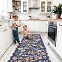 Washable Non-Slip Runner Rug 2x8: Water-Resistant Floral Kitchen Rug Indoor Low Pile Floor Mat for Living Room Bedroom Dining Room Ultra Soft Stain-Resistant Carpet for Pets Kids Family(2x8,Purple)