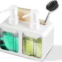 Kitchen Soap Dispenser Set, with Hand and Dish Soap, Sponge Caddy and Brush Holder 4-in-1 Kitchen Dual Soap Dispenser Set for Kitchen Sink, Bathroom - White