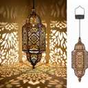 Twinkya 2 Pack Hanging Solar Lights Outdoor Garden Decorative Solar Lantern Waterproof Metal Moroccan Outdoor Decorations for Patio Pathway Yard Porch Backyard Garden Decor (Gold, 2 Pack)