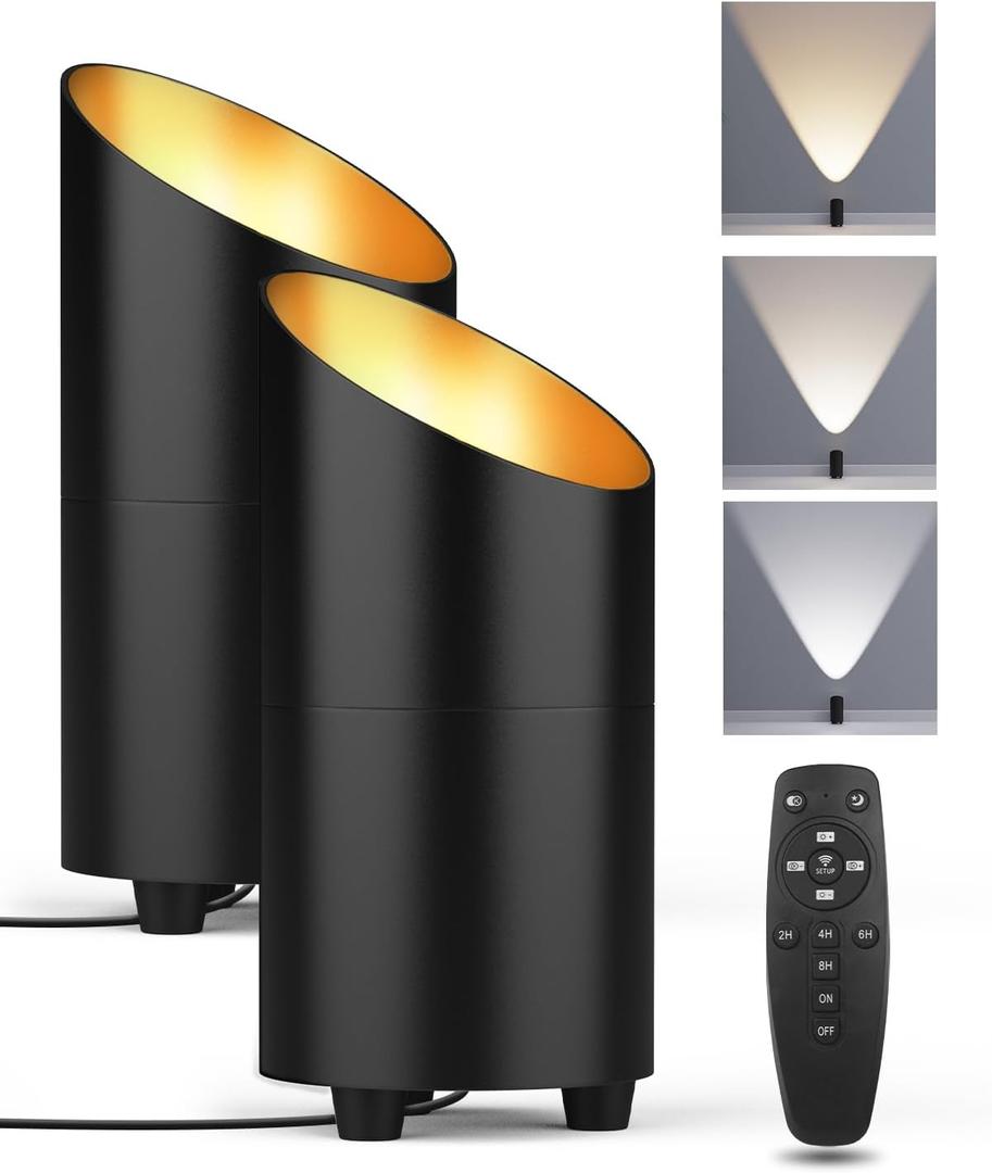 2 Pack Uplighting Indoor, LED Floor Can Lights with Remote and Timer, 3 Color Temps Dimmable Spotlight for Corner Sofa Plant Home Accent Lighting, 5.9 FT Plug Cord & Foot Switch, Black