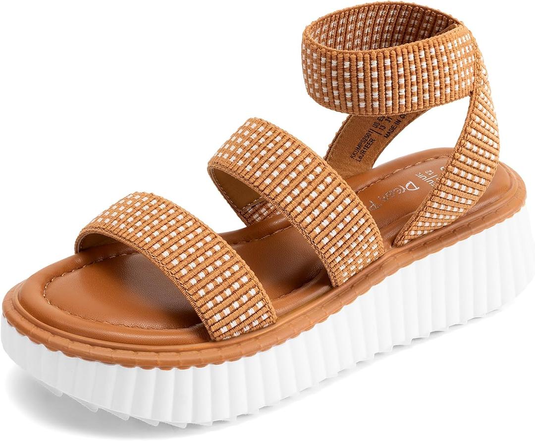 DREAM PAIRS Girls Flatform Wedge Open Toe Platform Summer Sandals with Buckle Ankle Strap for Little Kid/Big Kid, 4
