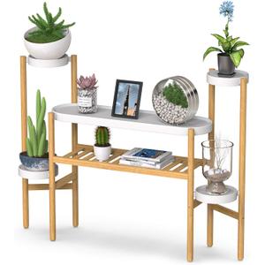 Wisuce Bamboo Plant Stands Indoor, 3 Tier Tall Corner Plant Stand Holder & Plant Display Rack for Garden Outdoor (3-2 Tier)