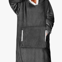 Wearable Blanket Hoodie, Flannel Sherpa Fleece Blanket Sweatshirt for Adults Women Men,One Size Fits All, Gray