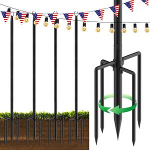 4Pack 9FT String Light Poles for Outside,Electrophoresis Design Waterproof and Rustproof,for Outdoor String Lights Garden,Patio,Wedding,Backyard,Deck,Party - Black