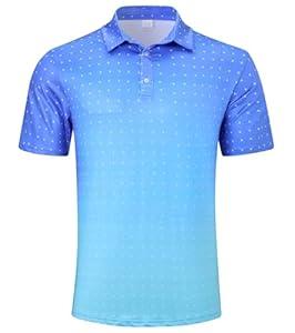 Fanient Mens Golf Polo Shirts 3D Print Gradient Blue Dry Fit Short Sleeve Funny Moisture Wicking Performance Soft 4-Way Stretch Polo Shirt M
