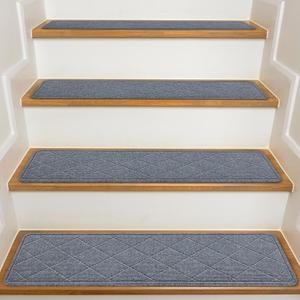 Stair Treads for Wooden Steps Indoor, 15 Pack 8" X 30" Non Slip Carpet Stair Treads with Reusable Adhesive for Kids Elders and Dogs, Surface Polyester TPR Backing Stair Runner Rugs, Dark Grey