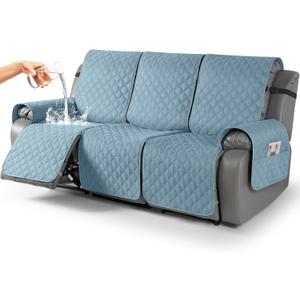 TAOCOCO 100% Waterproof Recliner Covers, Recliner Sofa Covers with Leg Straps, Reversible Recliner Couch Cover for Reclining Chair, Washable Couch Protector for Pets Kids(3 Seater, Sky Blue)