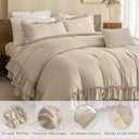 Masaca Farmhouse King Size Comforter Set,Shabby Boho Chic Bedding Ruffled Linen Feel Textured King Bed Comforter Vintage Rustic French Country Bedding Sets 3 Pieces