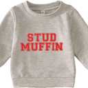 GLIGLITTR Toddler Baby Boy Valentines Sweatshirt Outfit Long Sleeve Stud Muffin Letter Print Pullover Shirt Clothes (Gray)