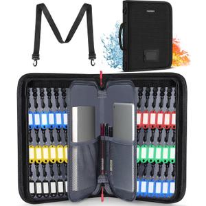 Key Organizer Case, Fireproof & Waterproof Key Bag with 54 Key Tags, Portable Zippered Key Storage Box for Estate Sales, Hotels, Office, Property Management, Handle & Shoulder Strap Included (Black)