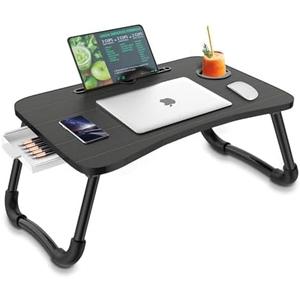 Zapuno Foldable Laptop Bed Table Multi-Function Lap Serving Tray Dining Table with Storage Drawer and Water Bottle Holder, Slot for Eating, Working on Couch/Sofa (Arc Shape)