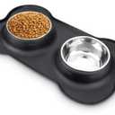 AsFrost Dog Food Bowls Stainless Steel & Water Dish with No-Spill and Non-Skid, Feeder Bowls with Dog Food Dish for Small Medium Large Size ,Dogs, Cats, Puppy Pets, Black, 12oz