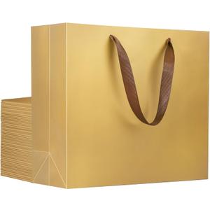 EUSOAR Gift Bags - Bulk 50pcs, 12.5"x4.5"x11" Paper Bags with Handles for Thank You Presents, Merchandise, Shopping, Retail Wrapping, Craft, Grocery, Boutique, Party Favors, Wedding (Champagne Gold)
