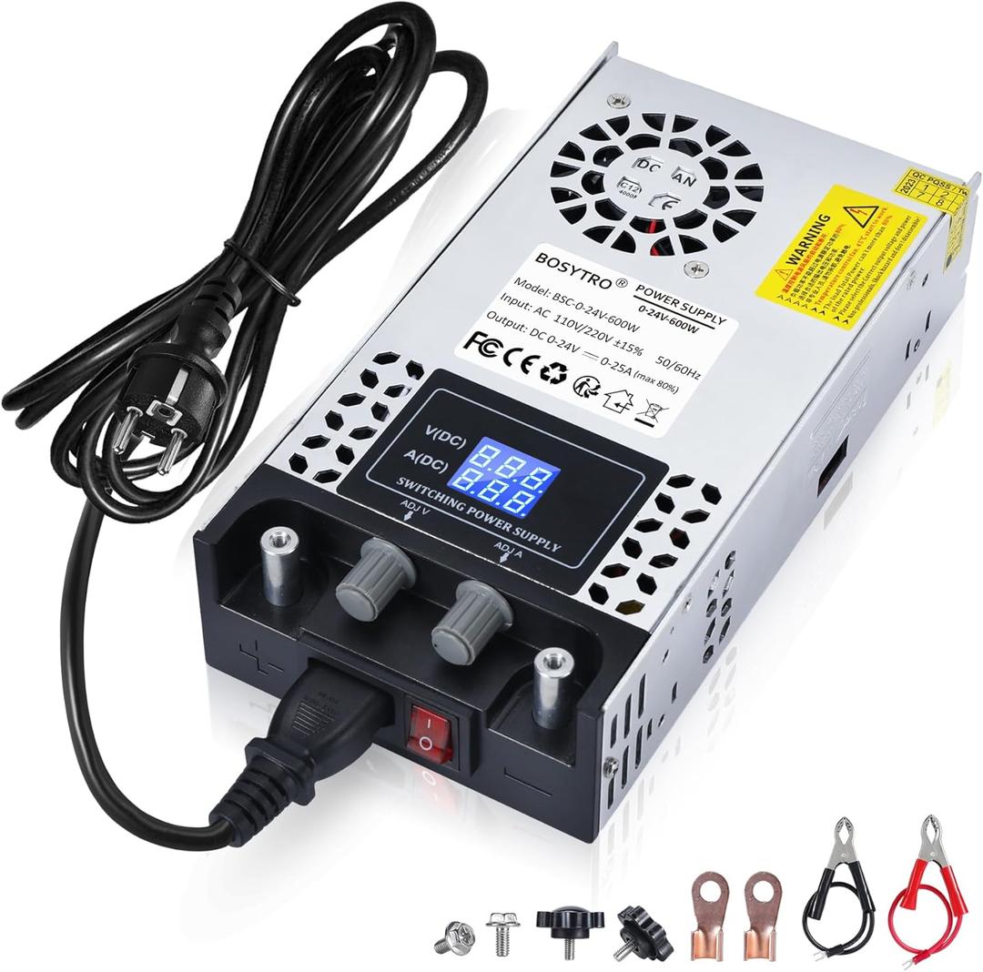 AC to DC Converter 110V-12V DC Power Supply Adjustable 0-24V 0-25A SMPS Max 600W Switching Power Supply for Led Strip, Motor Pump, CCTV, 3D Printer, Lab Computer