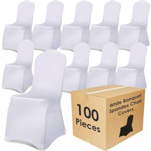 Craft And Party 100 Pack White Spandex Chair Covers – Stretch Polyester Slipcovers for Wedding, Banquet, Party & Dining Chairs – Flat Front Design, Universal Fit