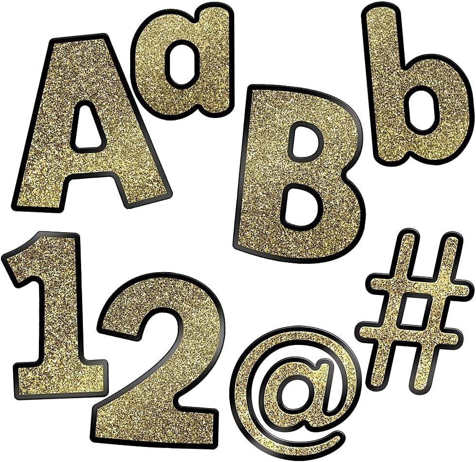 Carson Dellosa 219 Piece 4 Inch Gold Glitter Bulletin Board Letters for Classroom, Alphabet Letters, Numbers, Punctuation & Symbols, Cut Out Letters for Bulletin Board