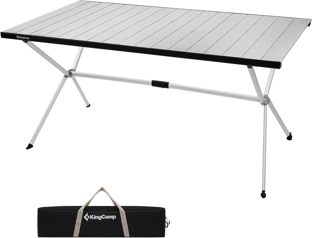 KingCamp Camping Table Roll up Aluminum Folding Table Lightweight Large Portable Foldable Camp Table for Picnic Camping Barbecue Backyard Beach Tailgate Indoor Outdoor, 4-6 Person, Support 176lbs, L Large X 47.2" x 31.4" x 27.5"