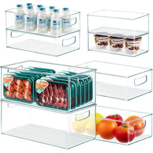 Heyuzb 8 PACK Freezer Organizer Bins Fridge Organizers and Storage Stackable Refrigerator Organizers Bins with Side Handles Clear Storage Bins for Pantry, Under Sink, Kitchen Cabinet
