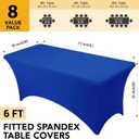 8-Pack Premium Royal Blue Spandex Tablecloths for 6ft Rectangle Tables, Stain & Wrinkle-Resistant, Washable Stretch Polyester Fitted Table Cover for Weddings, Banquets, Trade Shows Events