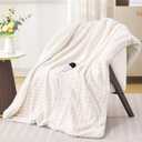 PTQ Waffle Heated Throw Blanket 50"x60"  Electric Blanket with 6 Heat Levels & 4 Timer Settings, Ultra-Soft Faux Fur & Sherpa, ETL Certified, Machine Washable, Ideal Gift for Women (Ivory/Cream)