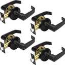 KNOBWELL 4 Pack Commercial Door Handles Black,Bedroom Door Handle Set, Lever Door Handle with Lock,Reversible for Left and Right