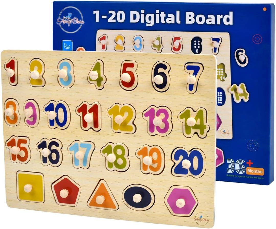 Avery's Choice Magnetic Wooden Number and Shape Recognition Board, Educational Puzzle with 13 Magnetic Pieces, Multicolor Learning Toy for Toddlers 36+ Months, 11.81 x 8.86 Inches