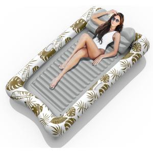 Rrtizan Inflatable Tanning Pool Rafts for Adults, 83.5" x 52.4" Adult Pool Floats with Pillow, Cup Holder & Handles, 4-in-1 Suntan Tub Raft Floatie for Pool, Backyard, Kids' Ball Pit