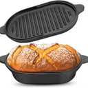Cast Iron Bread Pan with Lid Pre-Seasoned Dutch Oven 5.7QT Non-Stick Bread Loaf Pan, Sourdough Artisan Baking Pots for Baking Roasting(2-In-1)