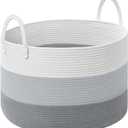 Storage Basket for Organizing, 20"13" Large Laundry Baskets, Cotton Rope Woven Blanket Basket, Toy Storage for Kids, Collapsible Blankets Storage for Living Room, Nursery Room (3-toned Gray)